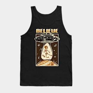 BELIEVE Retro UFO Abduction Design Tank Top